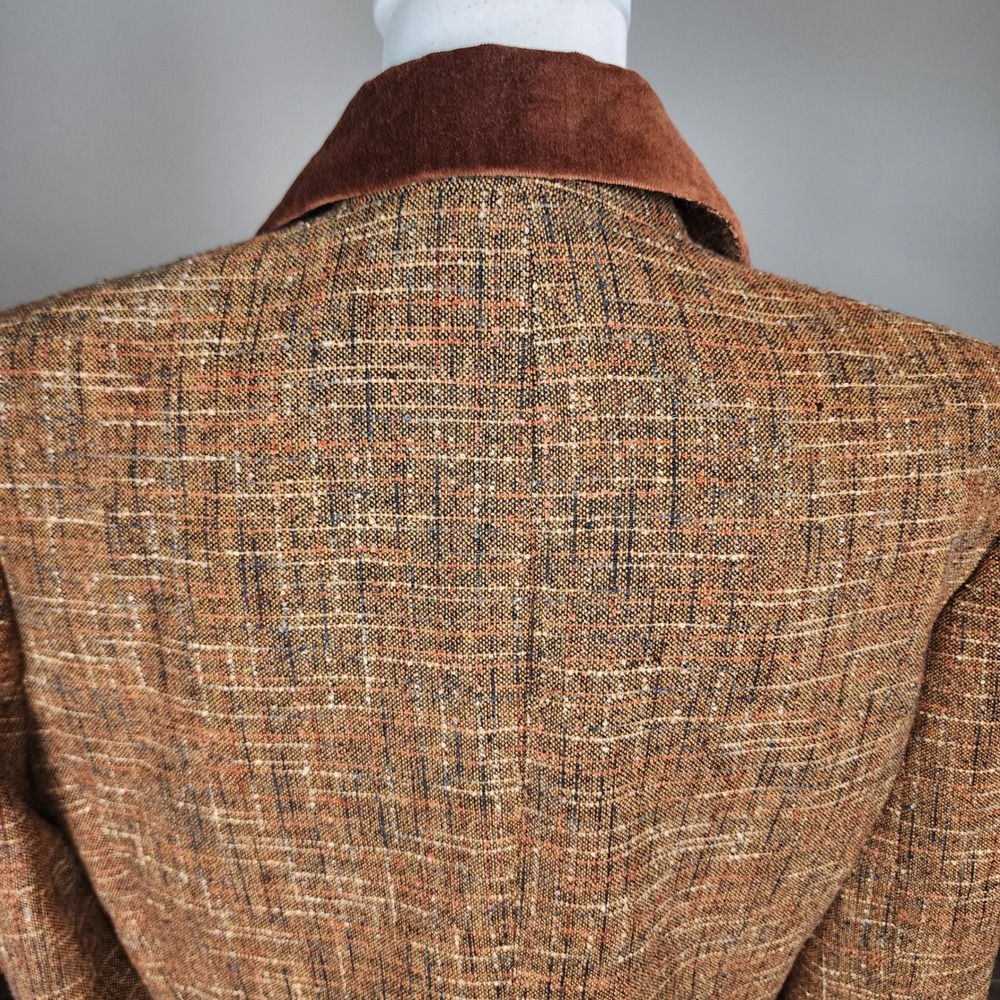 Le Suit 2pc Tweed Skirt Suit Set Women 14 Brown Rust Velvet Business Office Work - Picture 6 of 16